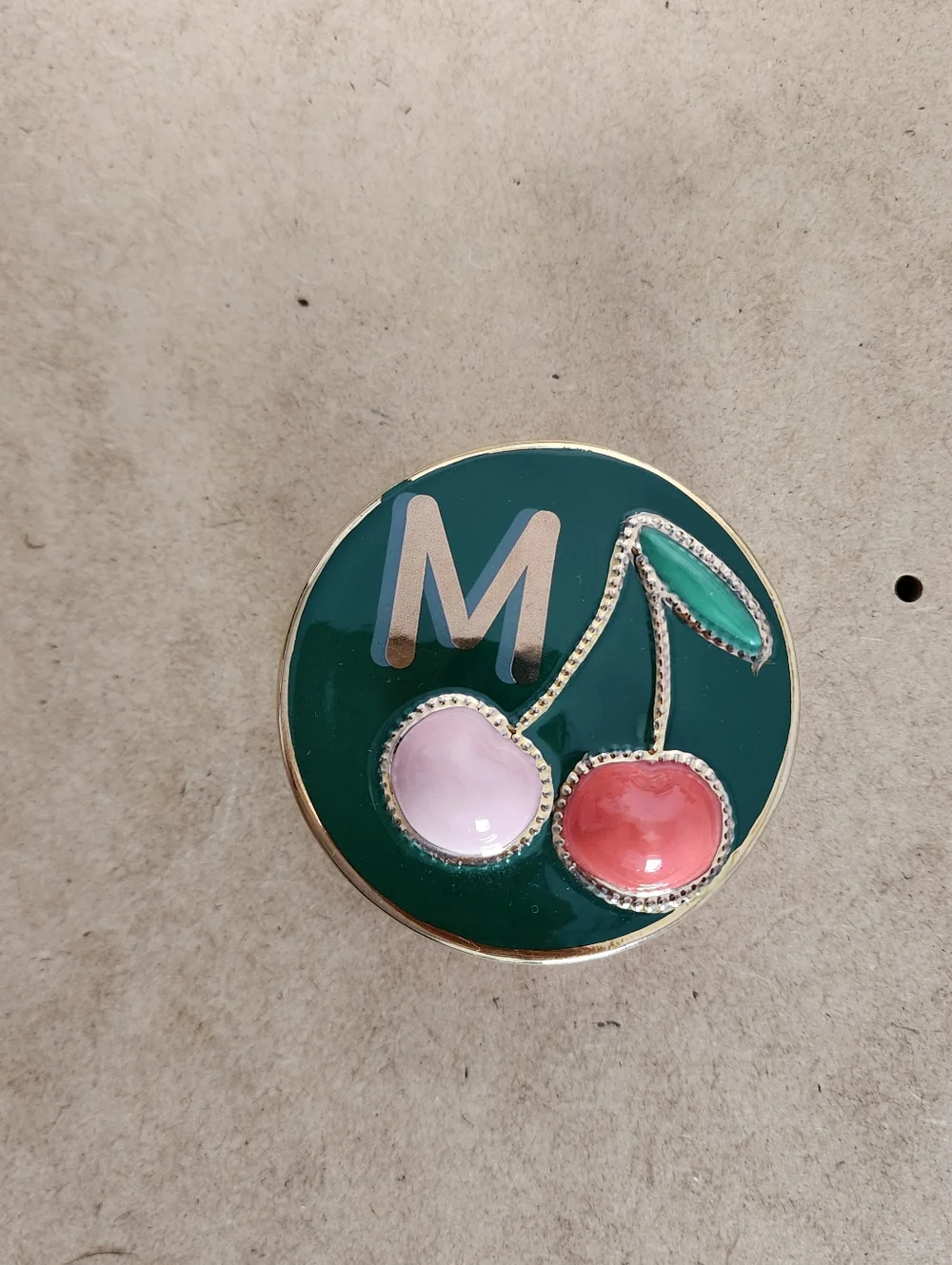 Anthropologie Trinket Box M Initials Cherry Enamel Vanity Decor
